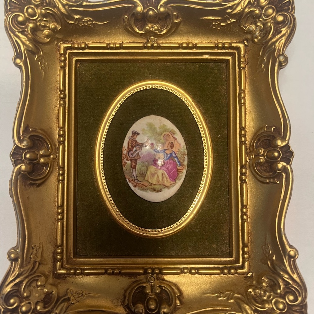 Vintage Porcelain Elegant Gold Framed Home Accent Miniture